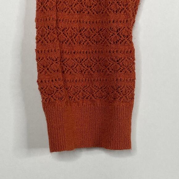 2/$30 ZARA Open Knit Crochet Sweater Small Burnt Orange Crew Long Sleeve #6453 - Picture 6 of 13